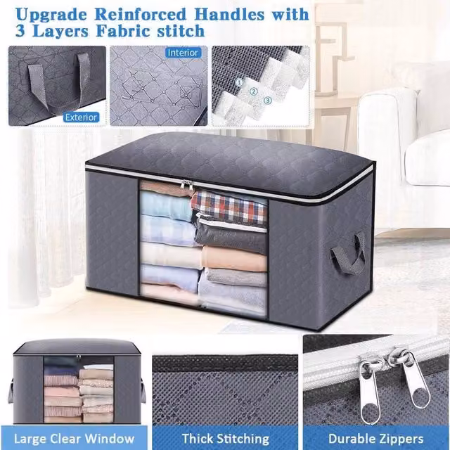 KORVIXA 4-Piece Grey Fabric Clothes Storage Bags, W: 90 cm – 1
