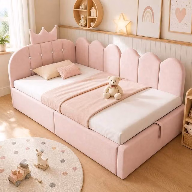 STILVORA Single Bed Frame with Lift Up Storage, Pink Velvet Upholstered, W/D/H: 90 x 190 x 96 cm