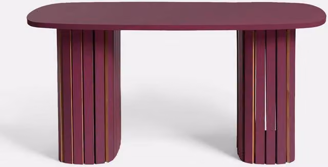 OHS Madison Ribbed Oval Coffee Table in Wine Red