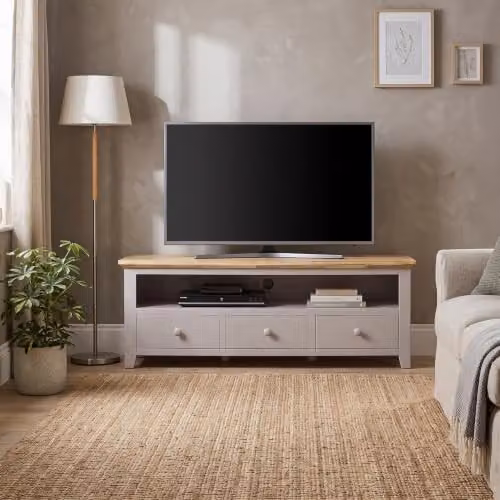 Statement Furniture Florence Large TV Stand with 3 Drawers and Shelf in Beige, W145 x D45 x H50 cm – 3