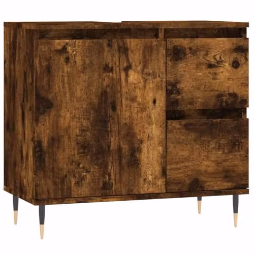 vidaXL Bathroom Cabinet in Brown Smoked Oak, W: 65 cm, D: 33 cm, H: 60 cm – 1