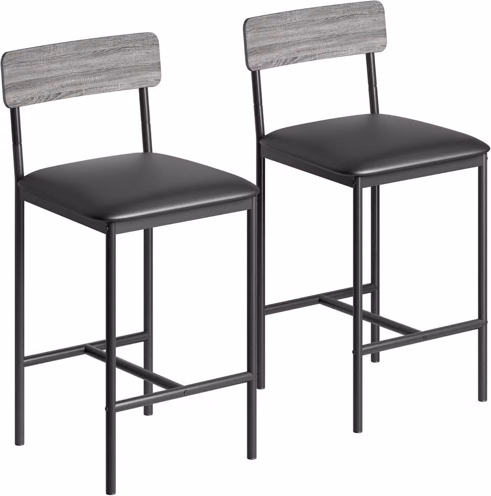 London Boutique Set of 2 Upholstered Counter Height Bar Stools in Dark Grey – 2