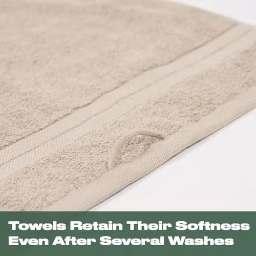 Brentfords Luxury Cotton Terry Hand Towels with Border, Beige, W: 50 cm x H: 50 cm – 3