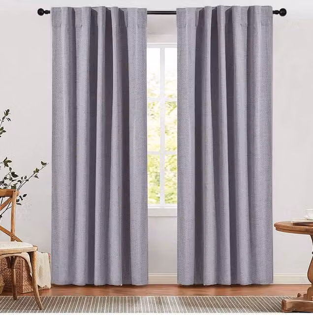 Living and Home Grey Faux Linen Blackout Curtains, 2 Panels, W: 168 cm, H: 229 cm