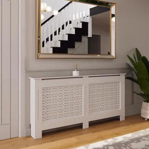 FWStyle White Geometric Extra Large Radiator Cover Shelf Cabinet W/D/H: 82.3 x 19 x 172 cm – 2