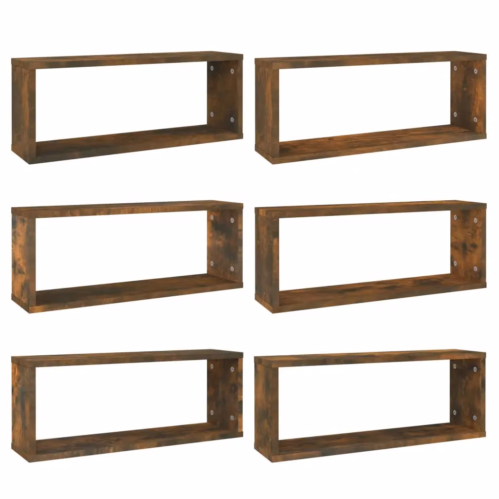 Berkfield Home Wall Mounted Cube Shelves, 6 Piece Set in Smoked Oak Brown, W: 60 cm, D: 23 cm, H: 15 cm – 2