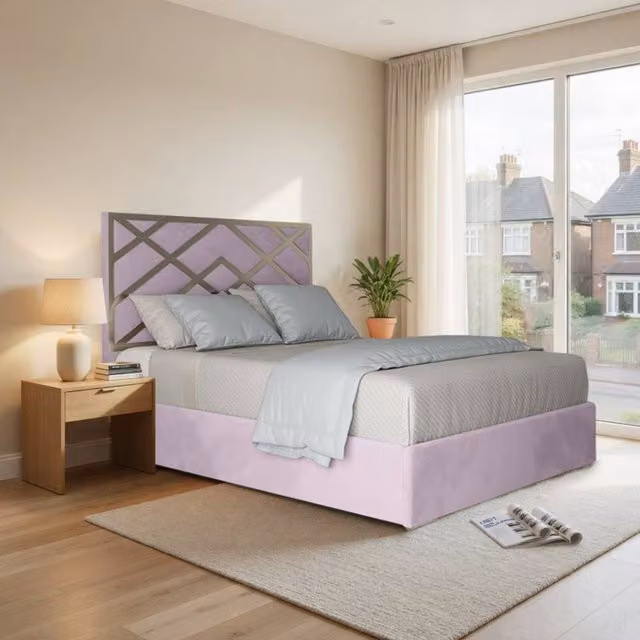 KDMD Rochdale Single Designer Bed Frame in Pink Velvet with Metal Frame, W/D/H: 90 x 200 x 127 cm – 1