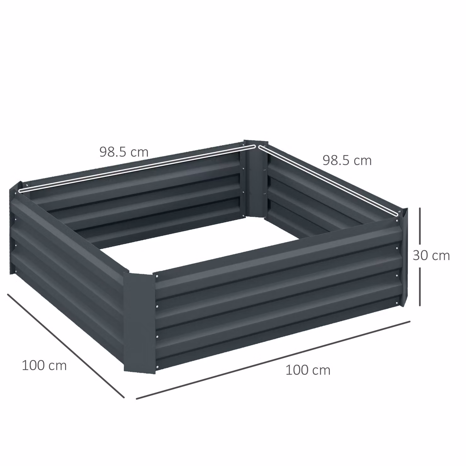 Outsunny Raised Galvanised Steel Garden Bed in Grey, W/D/H: 100 x 100 x 30 cm – 3