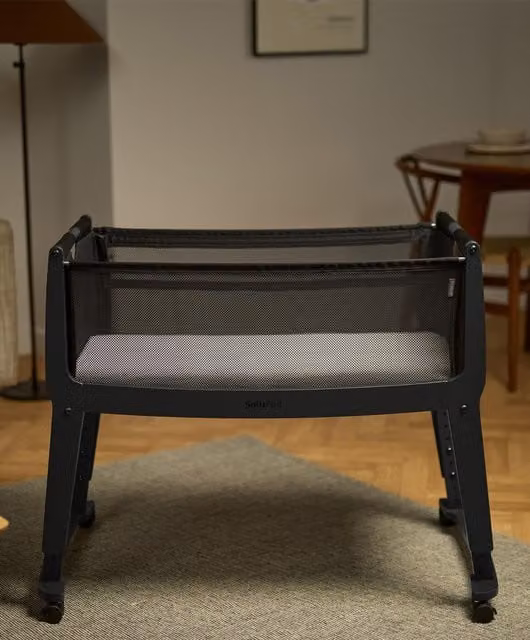 SnuzPod Studio Bedside Crib Brooklyn in Grey and Black with Beech Wood