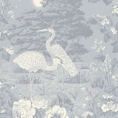 Belgravia Decor Izumi Crane Themed Oriental Japanese Wallpaper in Blue
