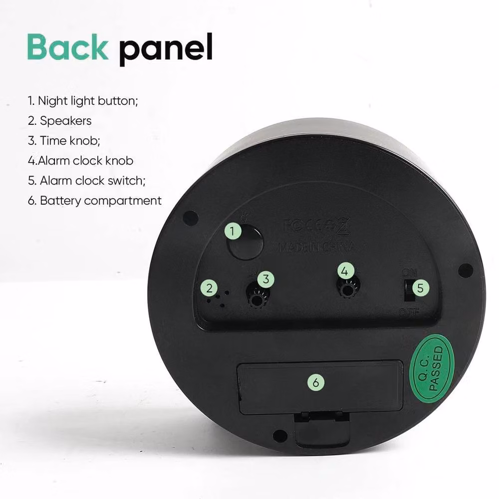 NESTLUNE Silent Battery Powered Alarm Clock in Black, W: 100 cm, D: 15 cm, H: 15 cm – 5
