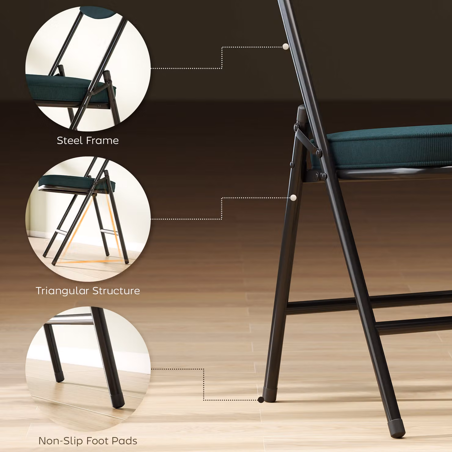 HOMCOM Set of Four Blue Corduroy Folding Dining Chairs with Metal Frame – 5