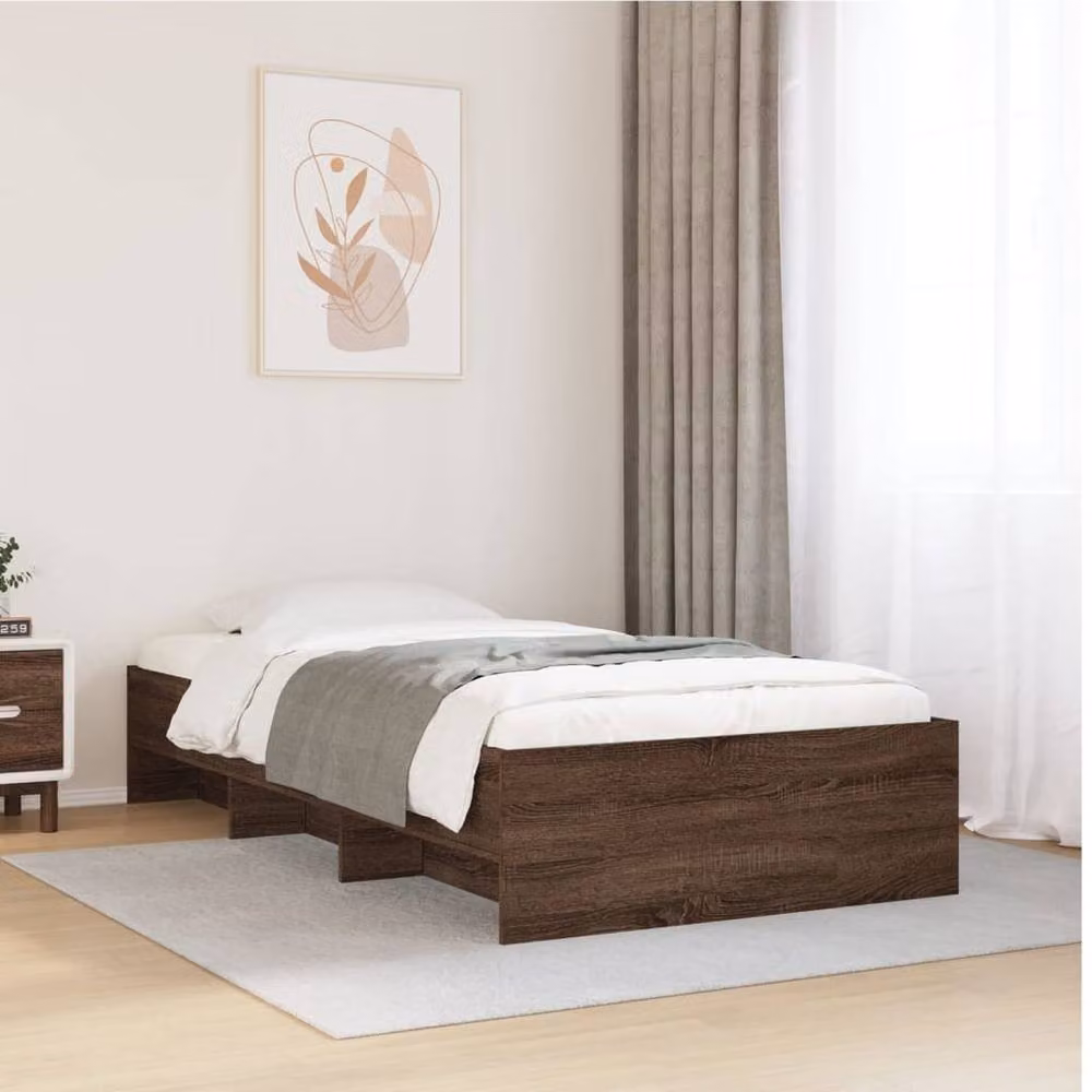 Berkfield Home Durable Engineered Wood Bed Frame in Brown Oak, W/D/H: 100 x 200 x 35 cm – 2