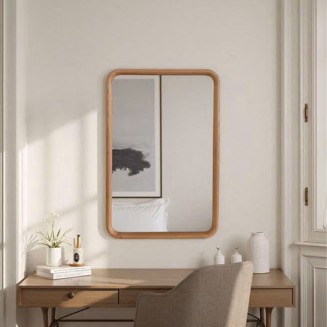 Yearn Rectangular Wood Wall Mirror in Brown, W: 120 cm, H: 80 cm