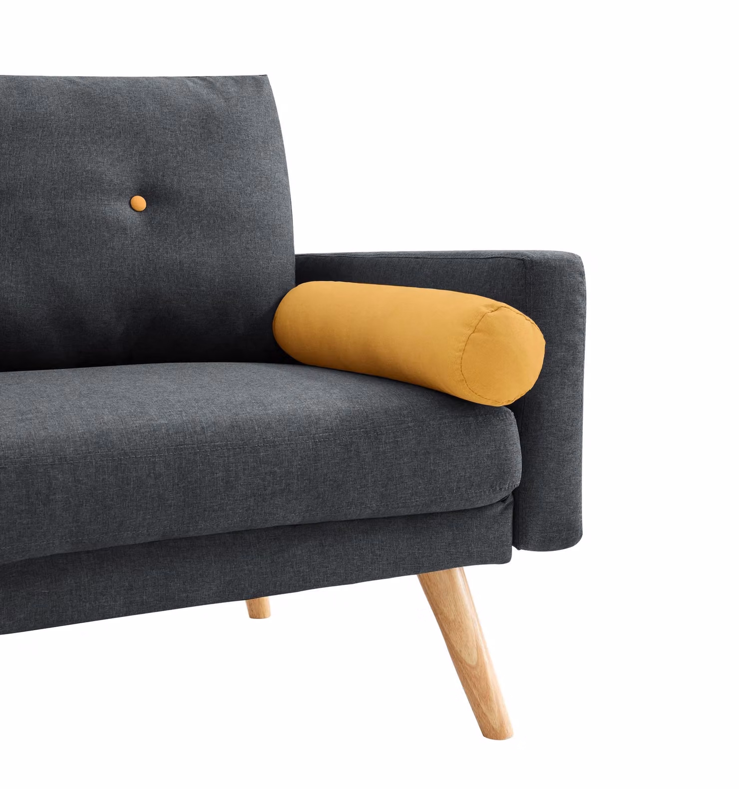 Home Detail Langley Fabric Sofa Bed in Grey with Button Detail and Matching Bolster Cushions, W/D/H: 140 x 190 cm – 2