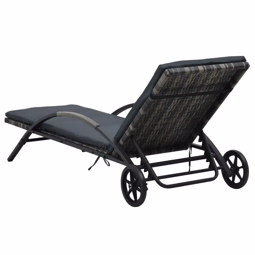Berkfield Home Poly Rattan Sun Lounger with Cushion and Wheels in Anthracite and Black – 2