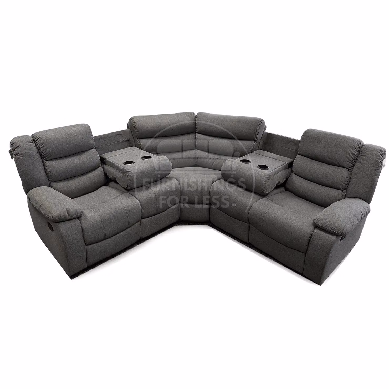 Furnishings For Less UK Manhattan Grey Fabric 5 Seater L-Shape Reclining Corner Sofa with Manual Recliners and Cup Holders – 3
