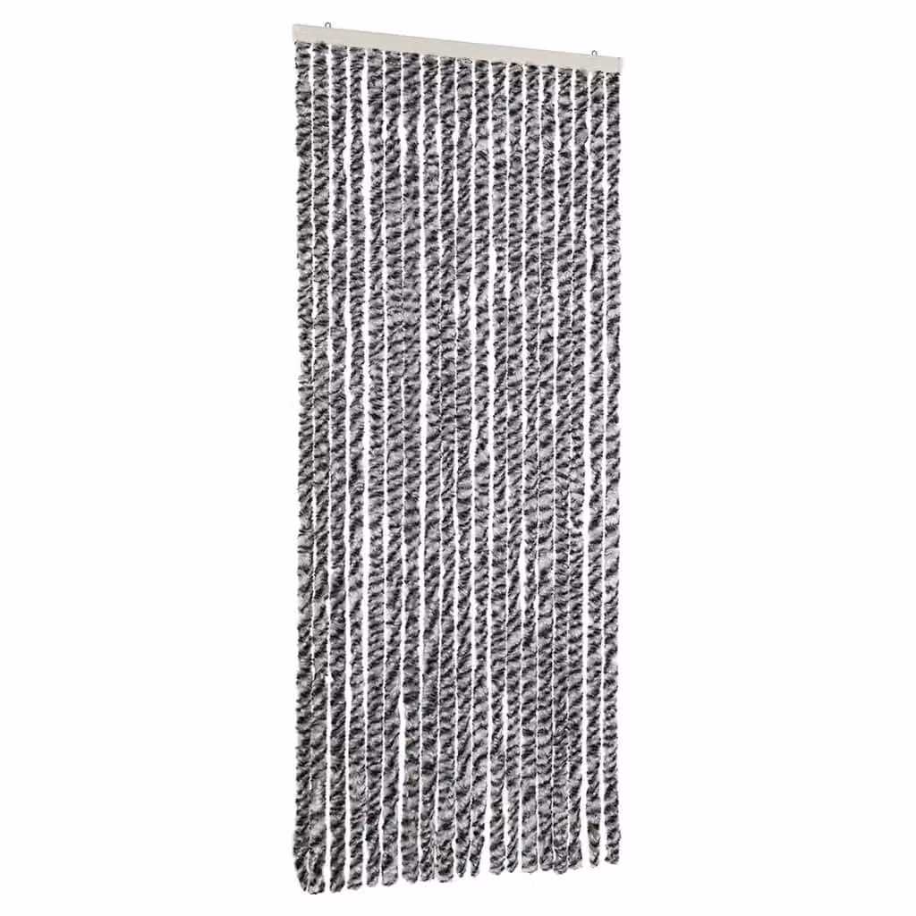 Berkfield Home Striped Chenille Fly Curtain in Grey, Black and White, W: 56 cm, H: 200 cm – 1