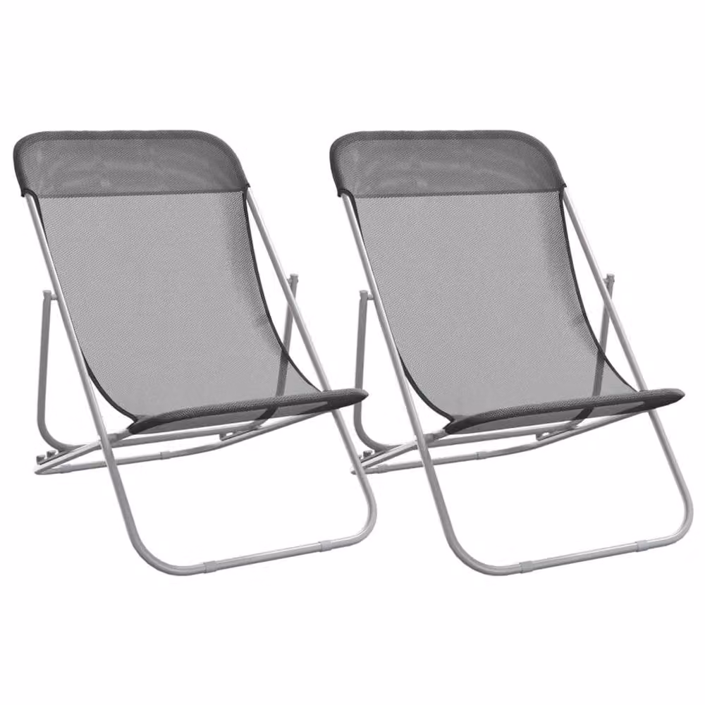 Berkfield Home Set of 2 Grey Folding Beach Chairs with Textilene Fabric and Powder-coated Steel Frame – 2