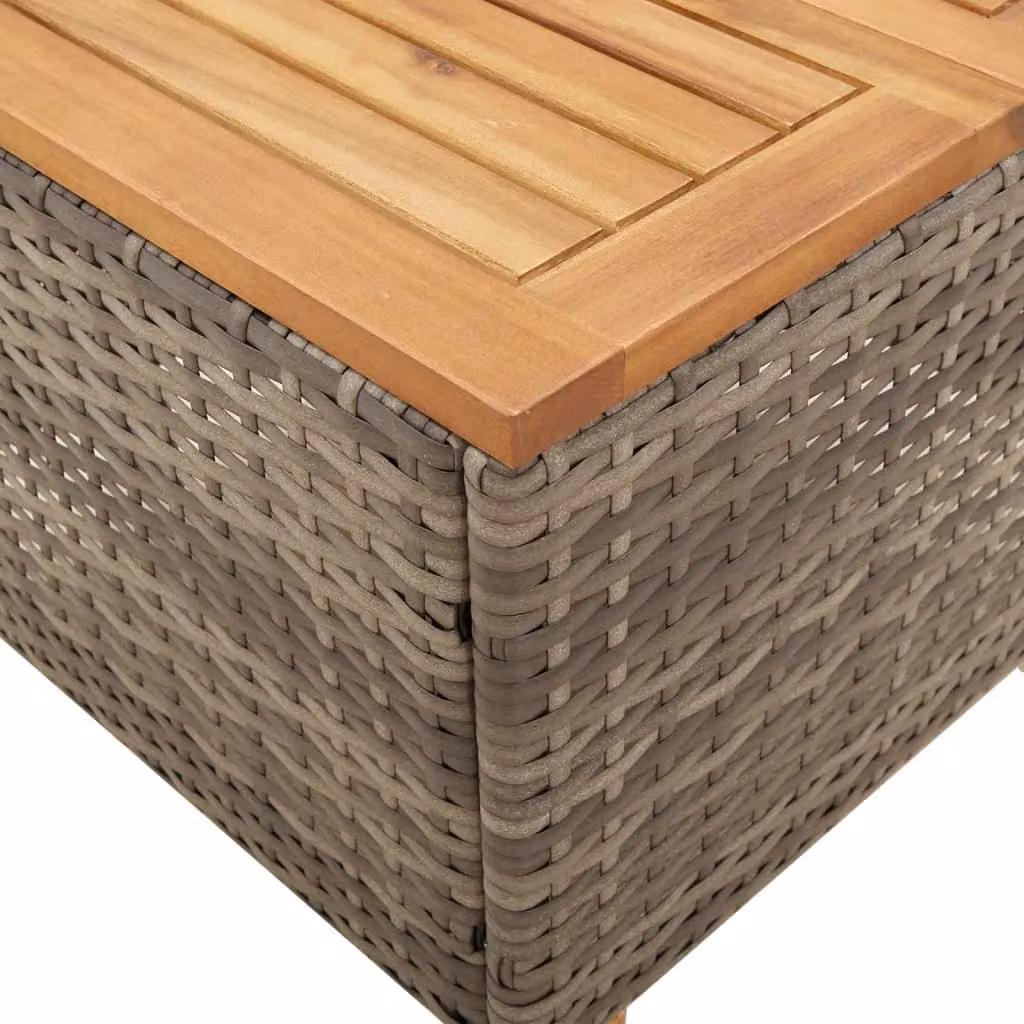 Berkfield Home Grey Poly Rattan Garden Table with Acacia Wood, W/D/H: 45 x 45 x 37 cm – 4