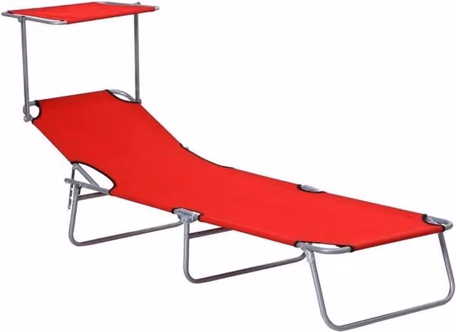 FLAVORA Red Folding Sun Lounger with Adjustable Headrest and Sun Canopy – 1