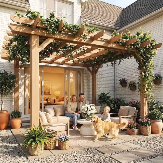 Outsunny Modern Wooden Garden Pergola Kit in Dark Brown, W: 360 cm x D: 360 cm