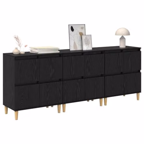 vidaXL Set of 3 Modern Sideboards in Black and Brown, W/D/H: 60 x 35 x 70 cm