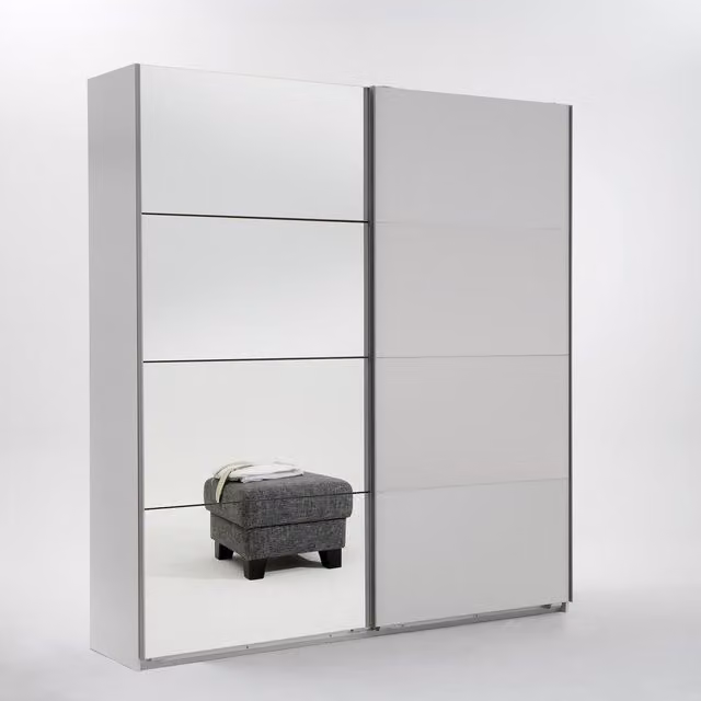 TJS Erine White 270cm Modern Sliding Wardrobe with Mirror and Internal Shelving