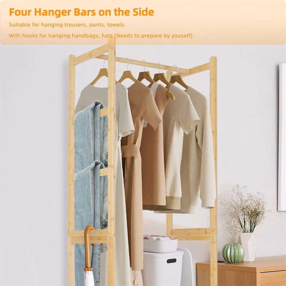 Havendro Heavy Duty Bamboo Corner Coat Rack and Shoe Shelf in Brown – 3