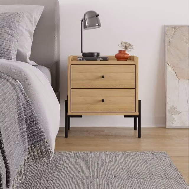 Decortie Malta Modern 2-Drawer Bedside Table in Oak – 1