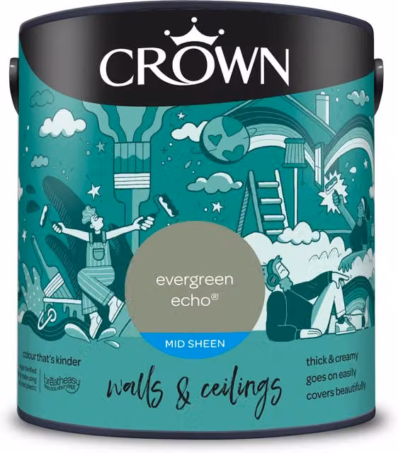 Crown Walls and Ceilings Mid Sheen Emulsion in Evergreen Echo, Green, 2.5l