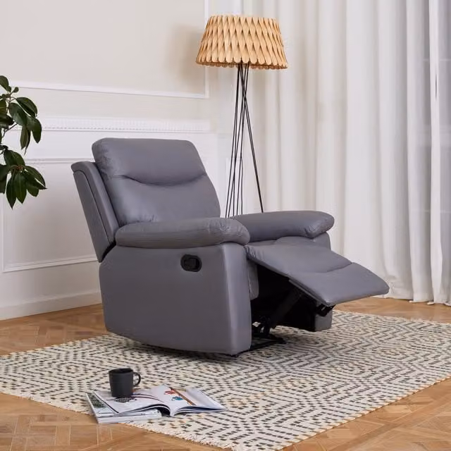 Home Detail Theo High Back Manual Recliner Armchair in Grey Synthetic Leather