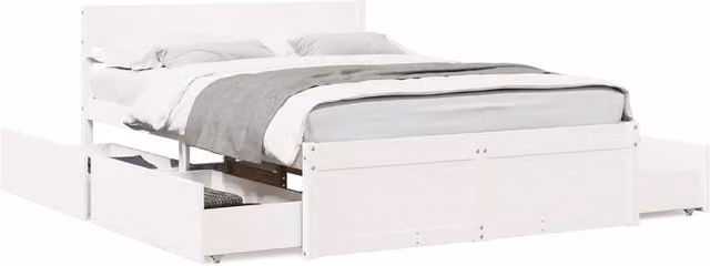 Berkfield Home White Solid Wood Pine Bed Frame with Drawers W/D/H: 140 x 190 cm