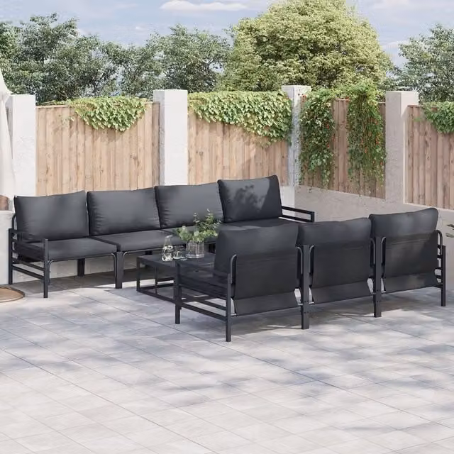 Berkfield Home 8-Piece L-Shape Garden Sofa Set in Anthracite with Powder Coated Steel Frame and Cushions, W/D/H: 70 x 70.5 x 31.5 cm