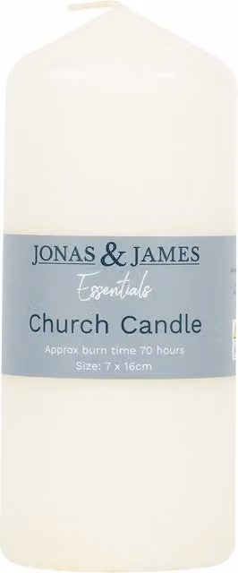 Jonas & James Essentials Church Candle, White, W: 7 cm, H: 16 cm