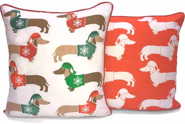 Rapport Home Multi Colour Christmas Sausage Dog Cushion Cover, W/D/H: 43 x 43 x 43 cm