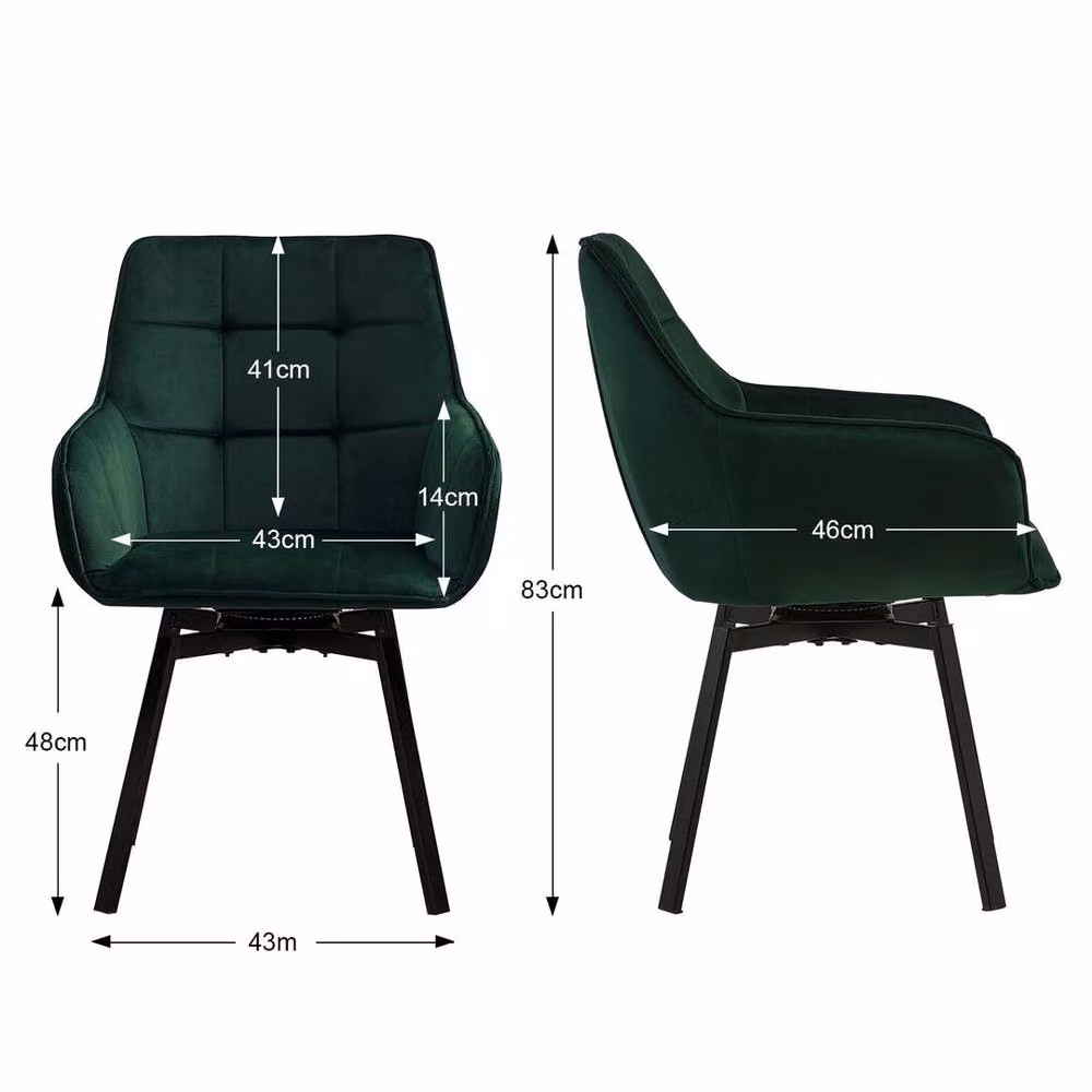 Kelvenix Green Velvet Swivel Dining Chair with Armrests and Metal Frame – 2
