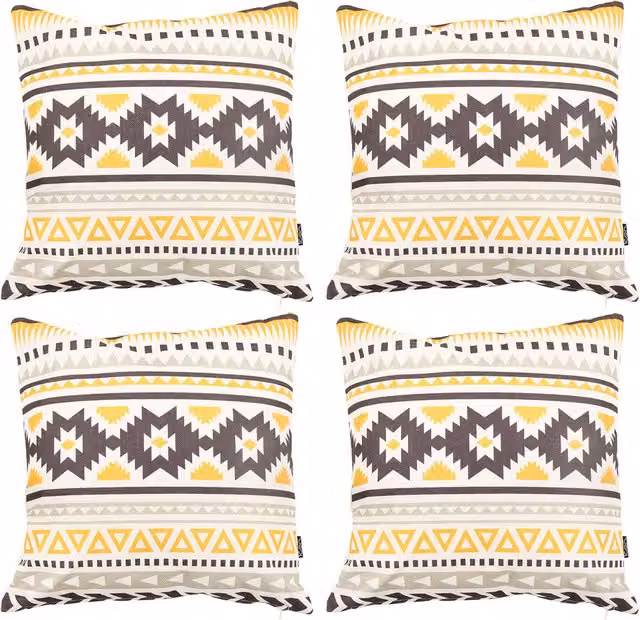 ICON Yellow Aztec Pattern Square Outdoor Cushion Set of 4