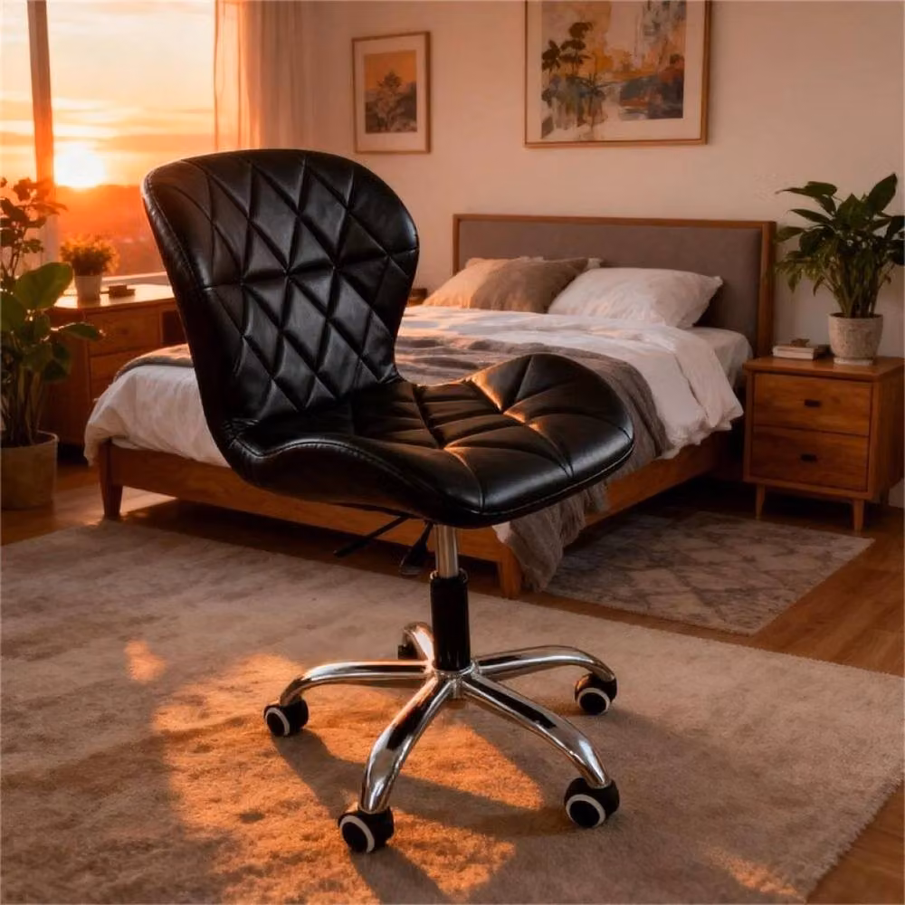 KORVIXA Black Synthetic Leather Home Office and Vanity Task Chair with 360 Degree Swivel and Castors, Height: 100 cm – 3