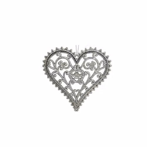 Melody Maison Set of 3 Silver Ornate Heart Christmas Baubles – 5