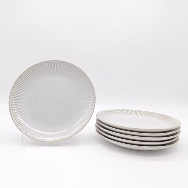 Glim & Glam Reactive Cream Glaze Stoneware Dinner Plates, Diameter: 26 cm, Beige and White