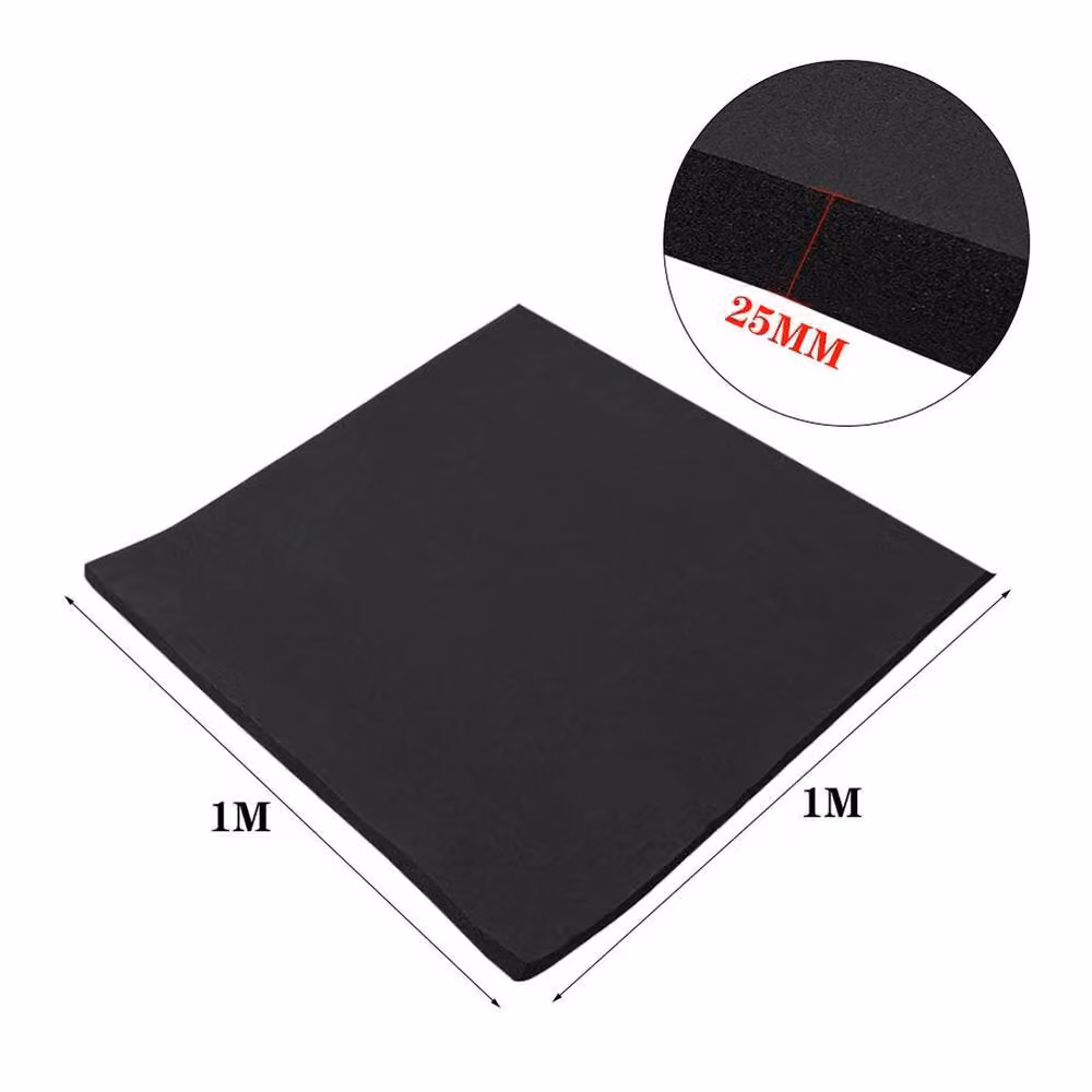 FLAVORA Self-adhesive Acoustic Soundproofing and Fire Proof Rubber Foam, Black, W: 100 cm, D: 100 cm, H: 2.5 cm – 2