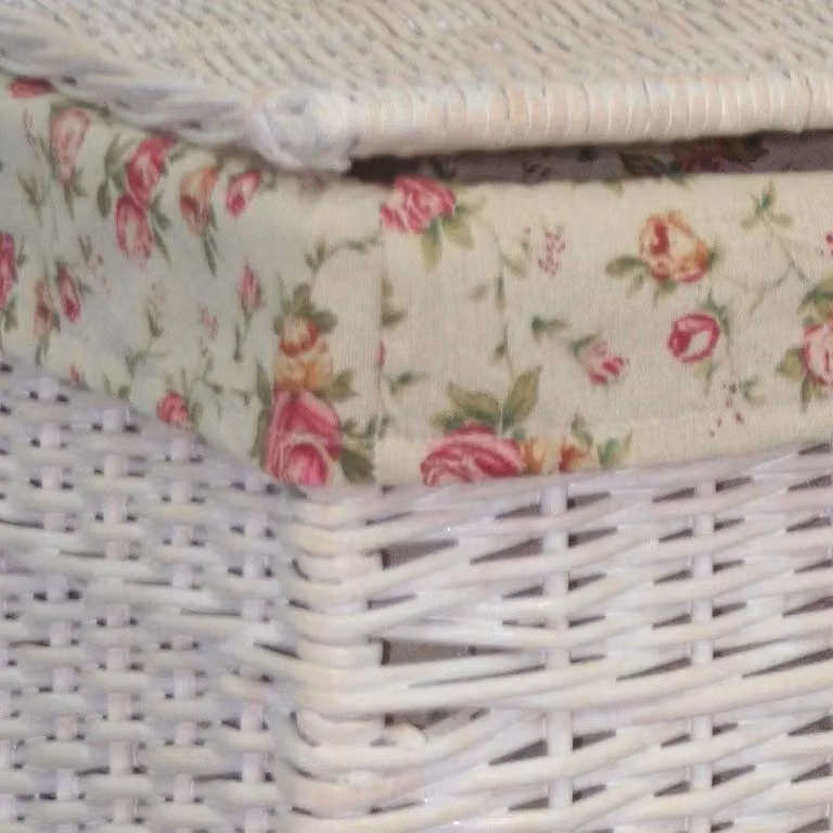 Red Hamper Square White Wash Wicker Laundry Basket with Cotton Lining and Handles, Red