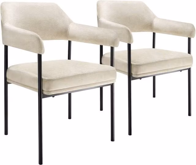 TECTAKE Set of 2 Doe Armchairs in Off-White Velvet Look