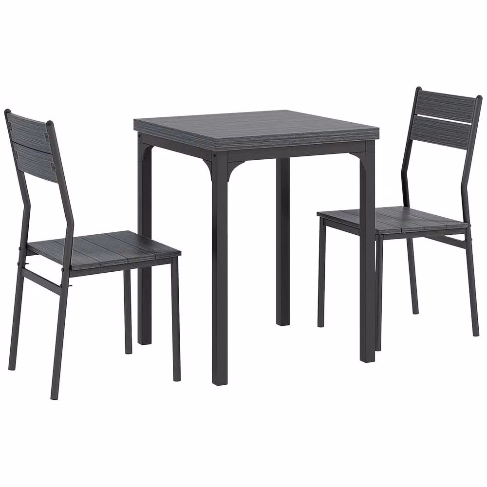 Wyld Haus Bani 3 Piece Compact Dining Set in Grey and Black Wood Grain Finish, W/D/H: 60 x 60 x 76 cm – 2