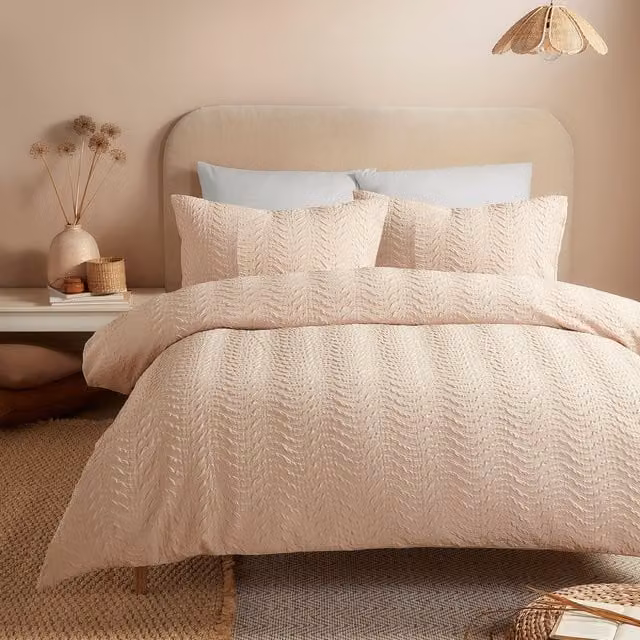 Serene Embossed Curve Reversible Textured Duvet Cover Set in Beige, 200 x 200 cm