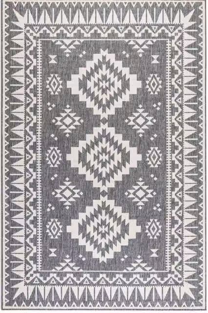 THE RUGS Grey Oriental Reversible Polypropylene Indoor and Outdoor Flat Weave Rug, W: 80 cm, L: 150 cm – 1