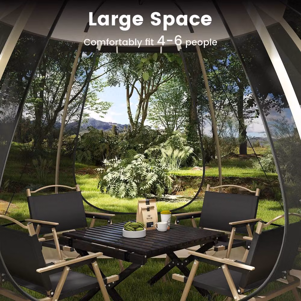 Costway Pop Up Outdoor Camping Tent Gazebo, Beige and Multicolour, W: 310 cm, D: 270 cm, H: 270 cm – 4