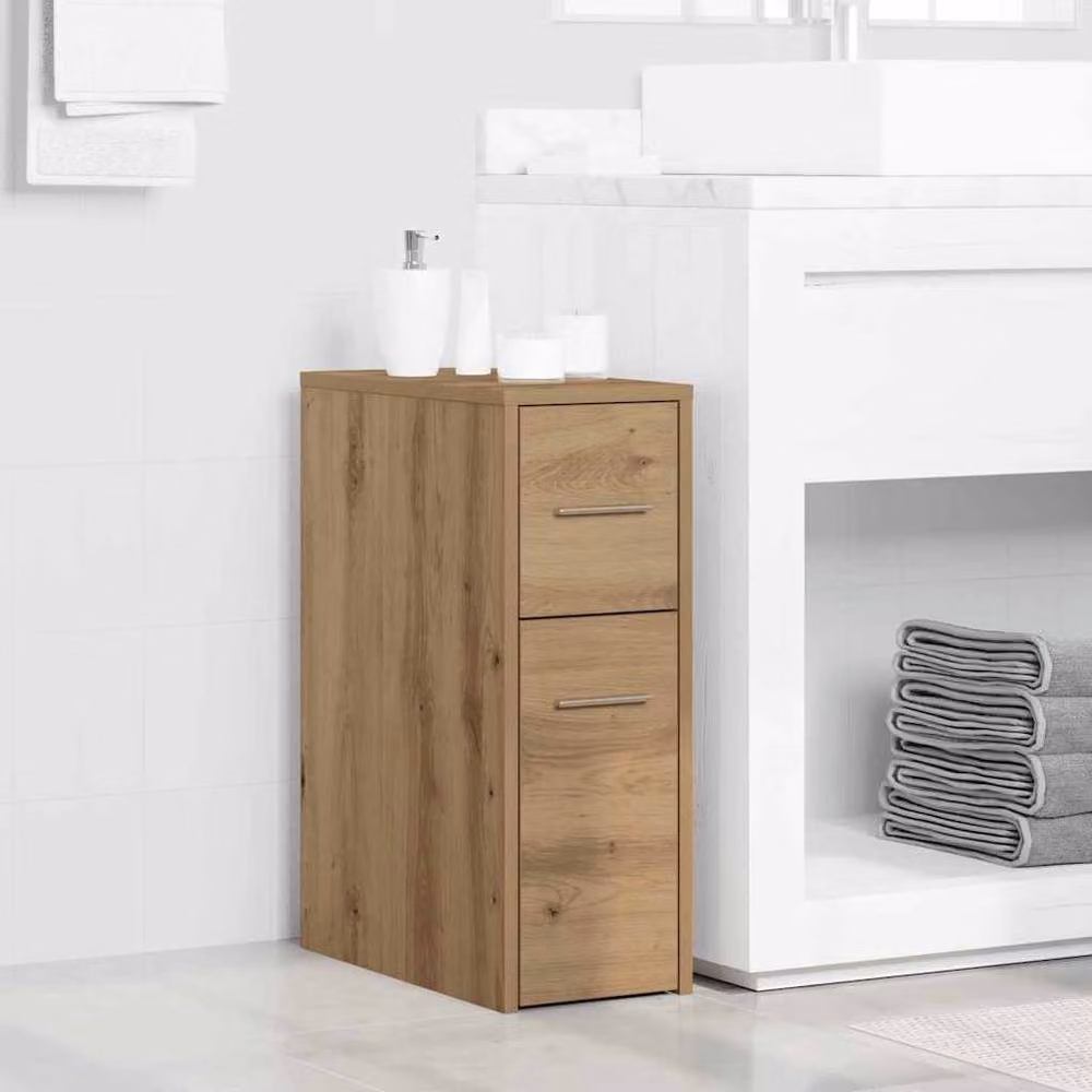 Berkfield Home Narrow Bathroom Cupboard with Wheels in Artisan Oak Brown, W/D/H: 22.0 x 44.0 x 61.5 cm – 2