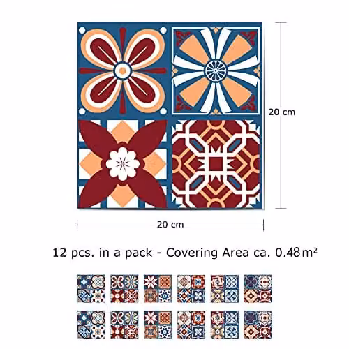 Walplus Westminster Tiles Wall Stickers, Multicolour Self-Adhesive Vinyl Decals, 12 pcs, 20 x 20 cm – 3